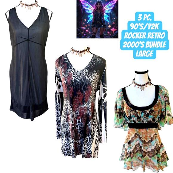Y2K 3 PC. RETRO ROCKER 2000'S GIRL DRESS TOP BUNDLE LARGE BUNDLE - Picture 1 of 8